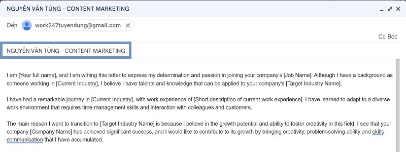 Viết phần tiêu đề email xin việc bằng tiếng Anh