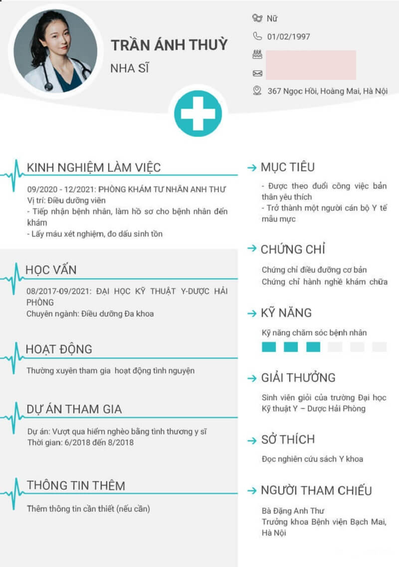 Mẫu CV xin việc nha khoa phong cách tối giản