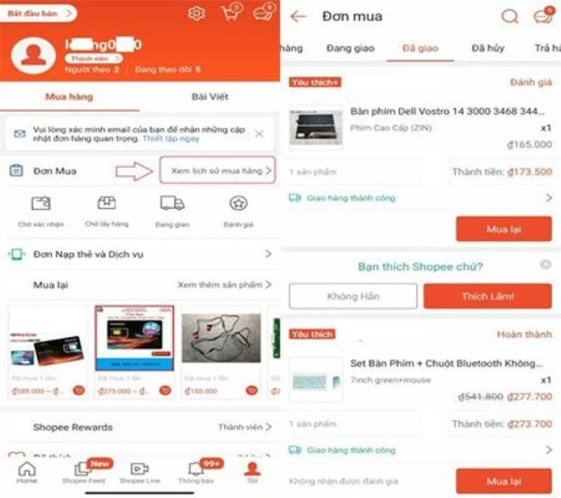 Tra cứu mã vận đơn Standard Express trên ứng dụng Shopee