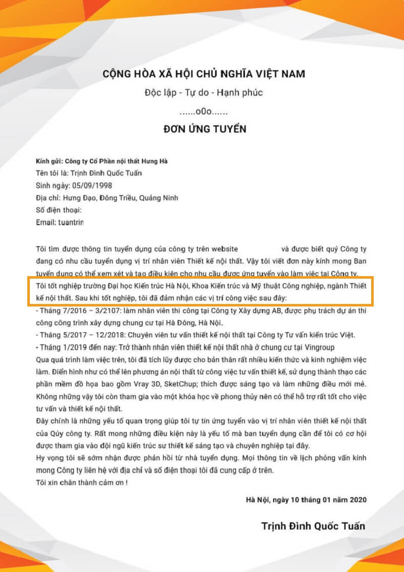 Cách ghi đơn xin việc phần trình độ văn hóa