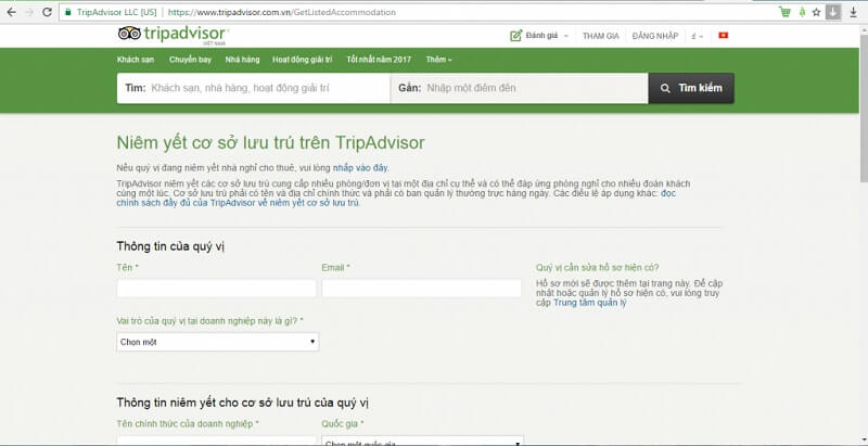 Đăng ký tài khoản trên tripadvisor