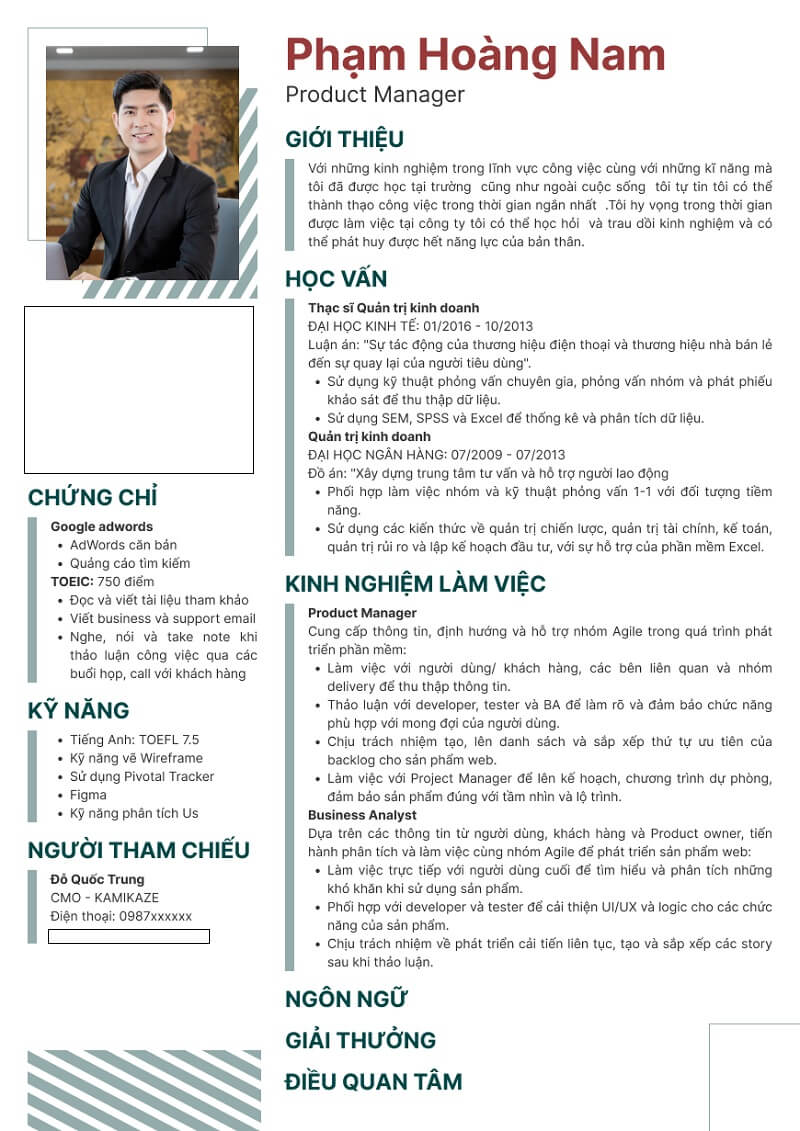 CV ATS Template vị trí quản lý