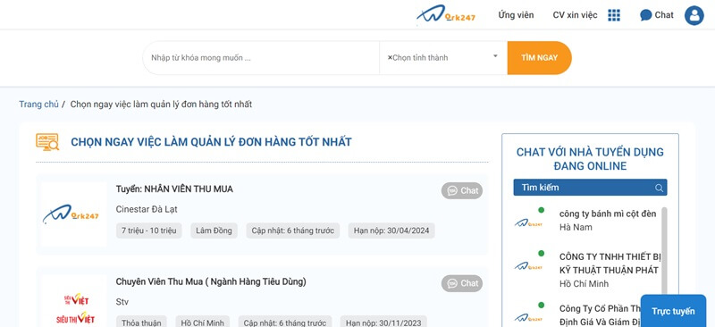 Tìm việc quản lý đơn hàng chất lượng nhất với Work247