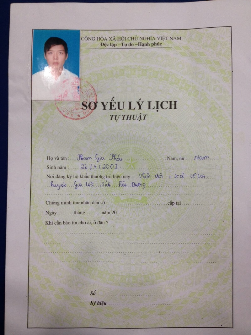 Thông tin cần điền vào sơ yếu lý lịch