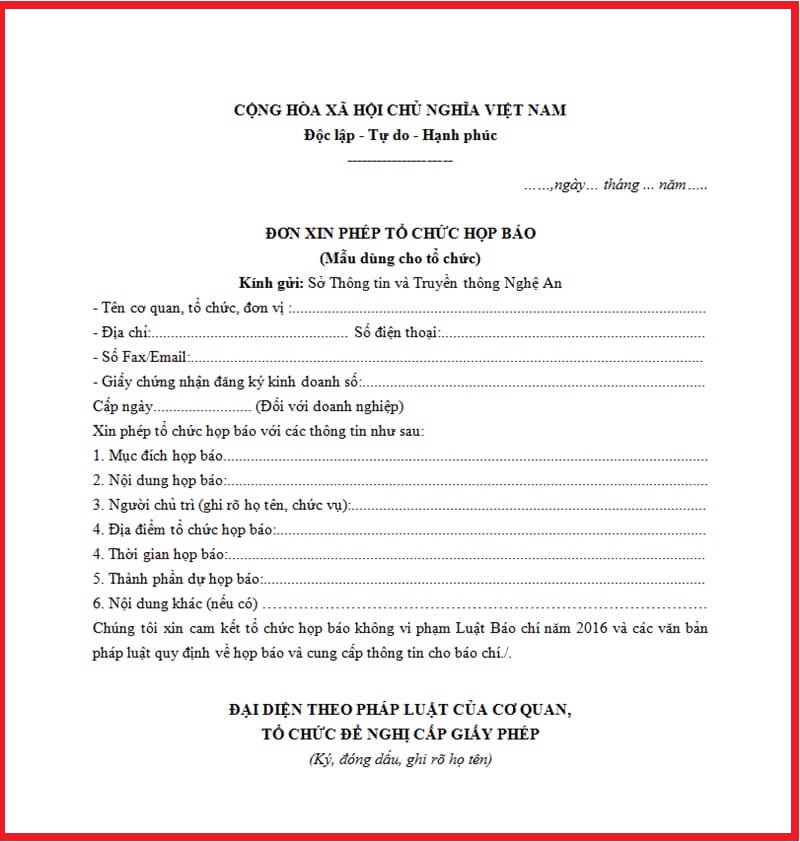 Mẫu đơn xin phép tổ chức sự kiện