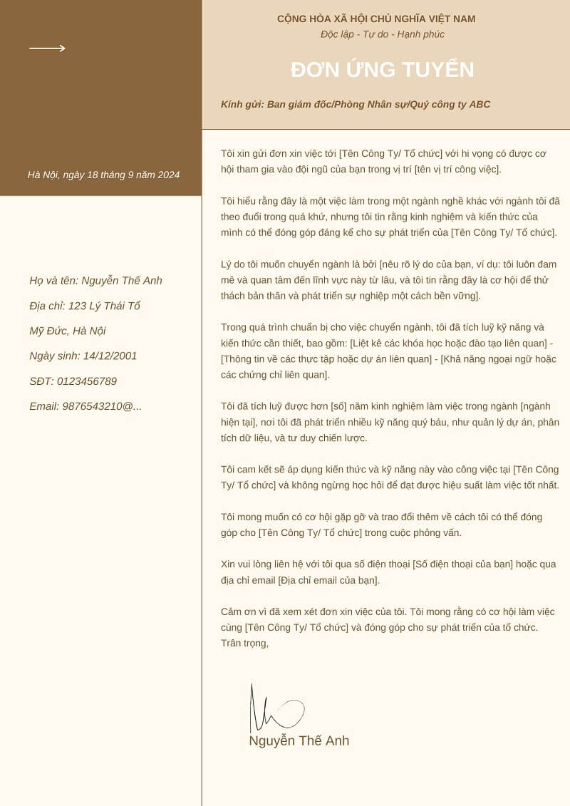 Ý nghĩa của đơn xin việc trái ngành