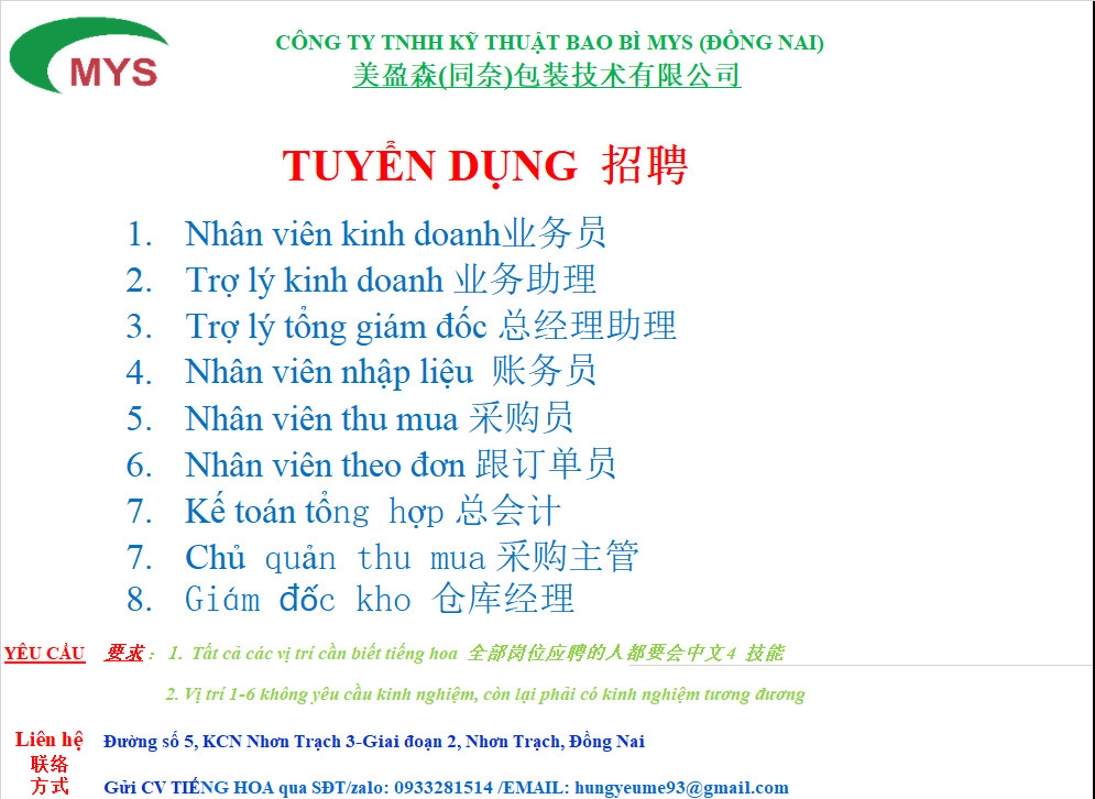 Hình ảnh 1 - Công Ty TNHH Kỹ Thuật Bao Bì Mys