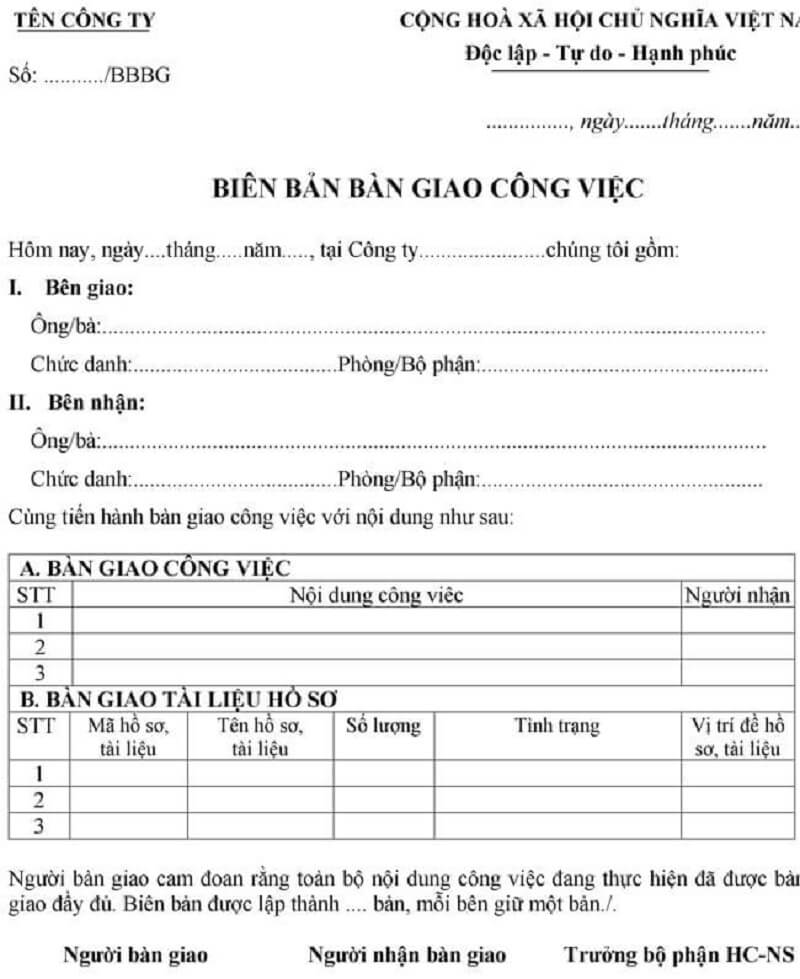 Biên bản bàn giao tài sản là gì và trường hợp sử dụng nó