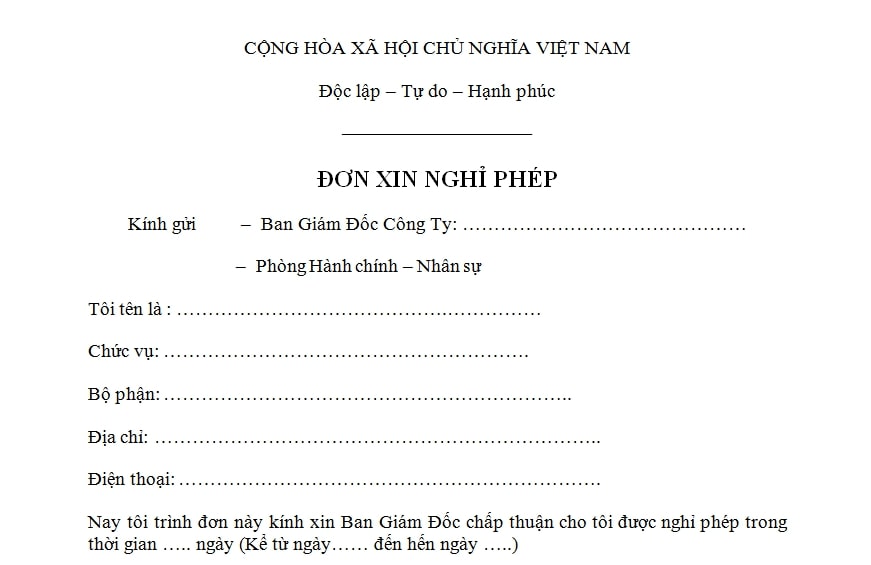 [TỔNG HỢP] Các loại mẫu đơn xin nghỉ phép chuẩn nhất hiện nay!