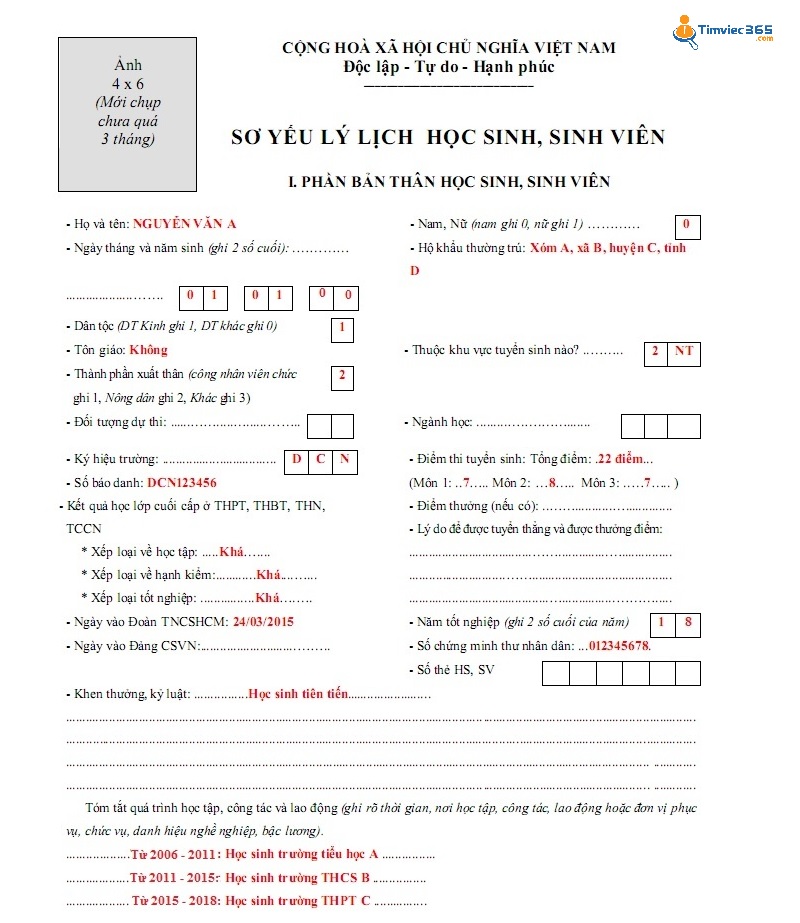 Hướng dẫn viết sơ yếu lý lịch học sinh thpt chi tiết nhất