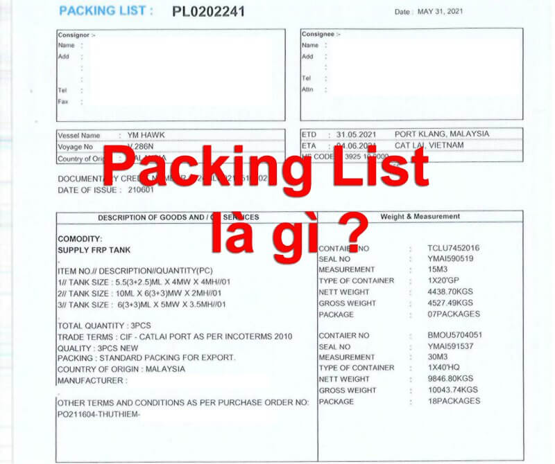 Giải đáp phiếu packing list là gì trong xuất nhập khẩu