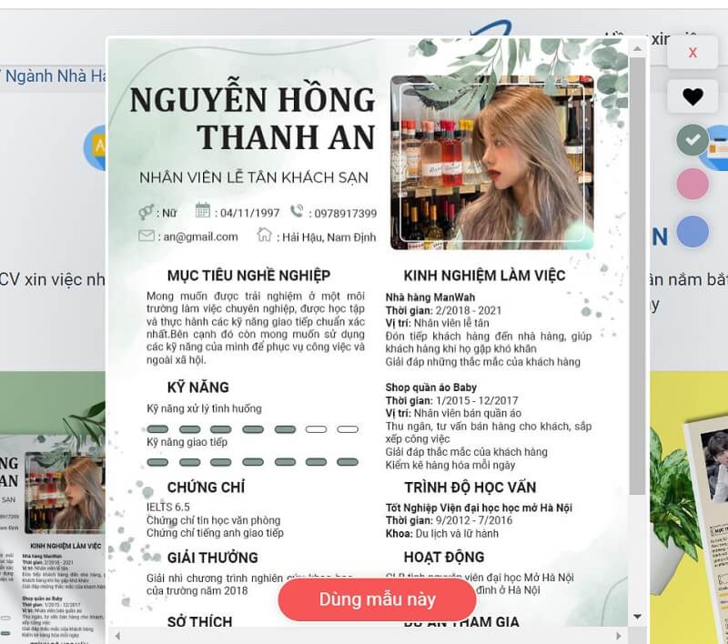 Tổng hợp các mẫu CV lễ tân thu hút nhiều nhà tuyển dụng nhất