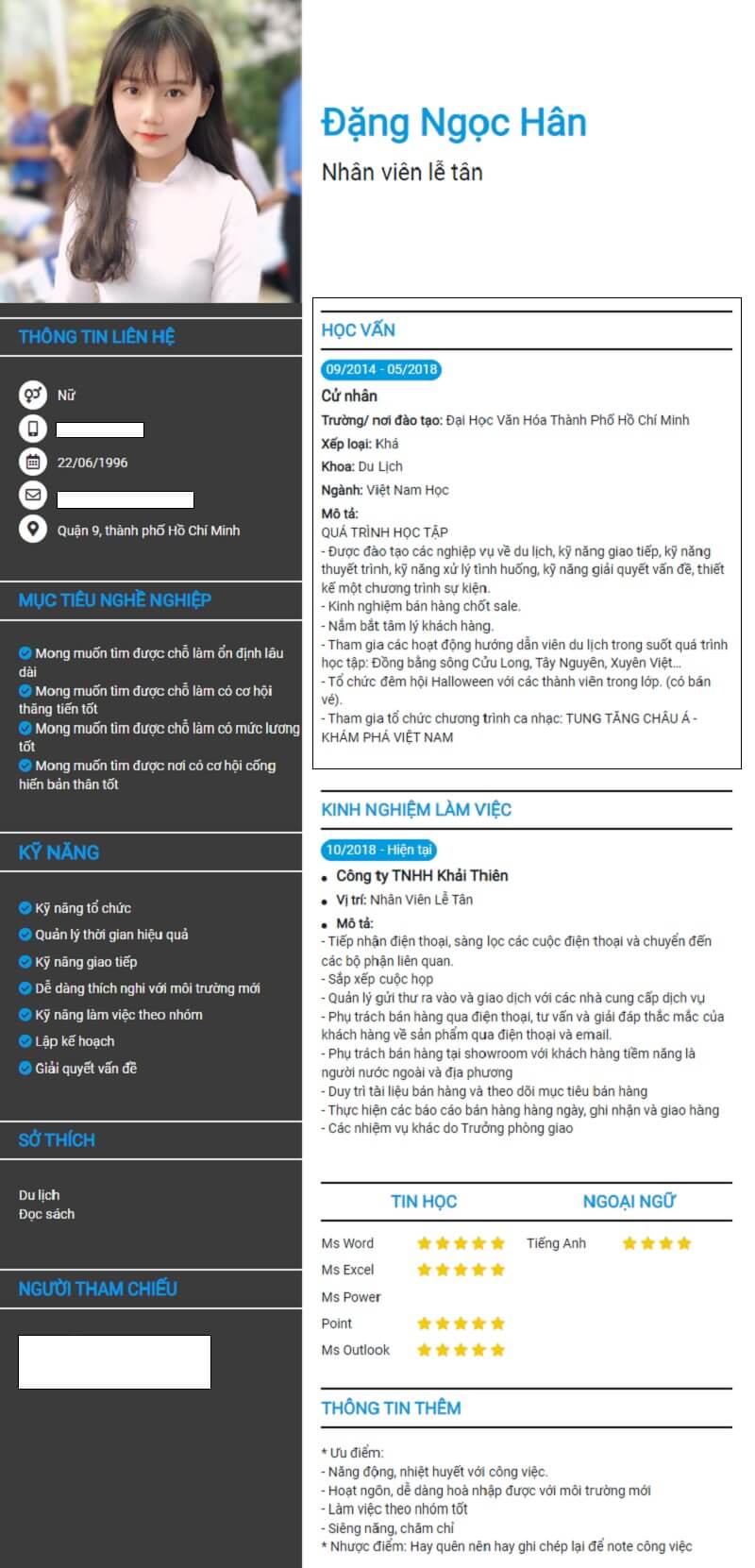 Mẫu CV lễ tân hành chính chuyên nghiệp giúp bạn tự tin ứng tuyển