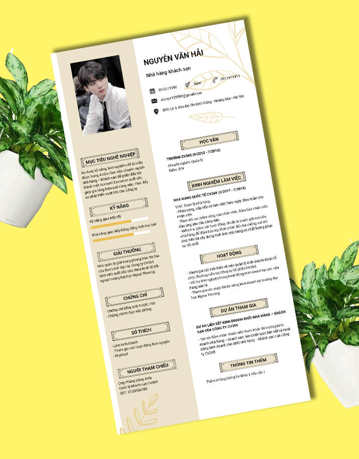 Mẫu CV Nhà hàng Khách sạn