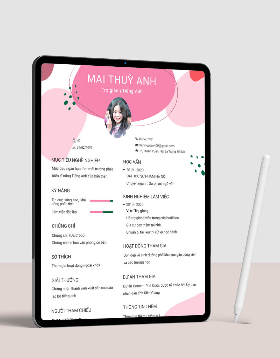 Mẫu CV Trợ giảng tiếng anh 03