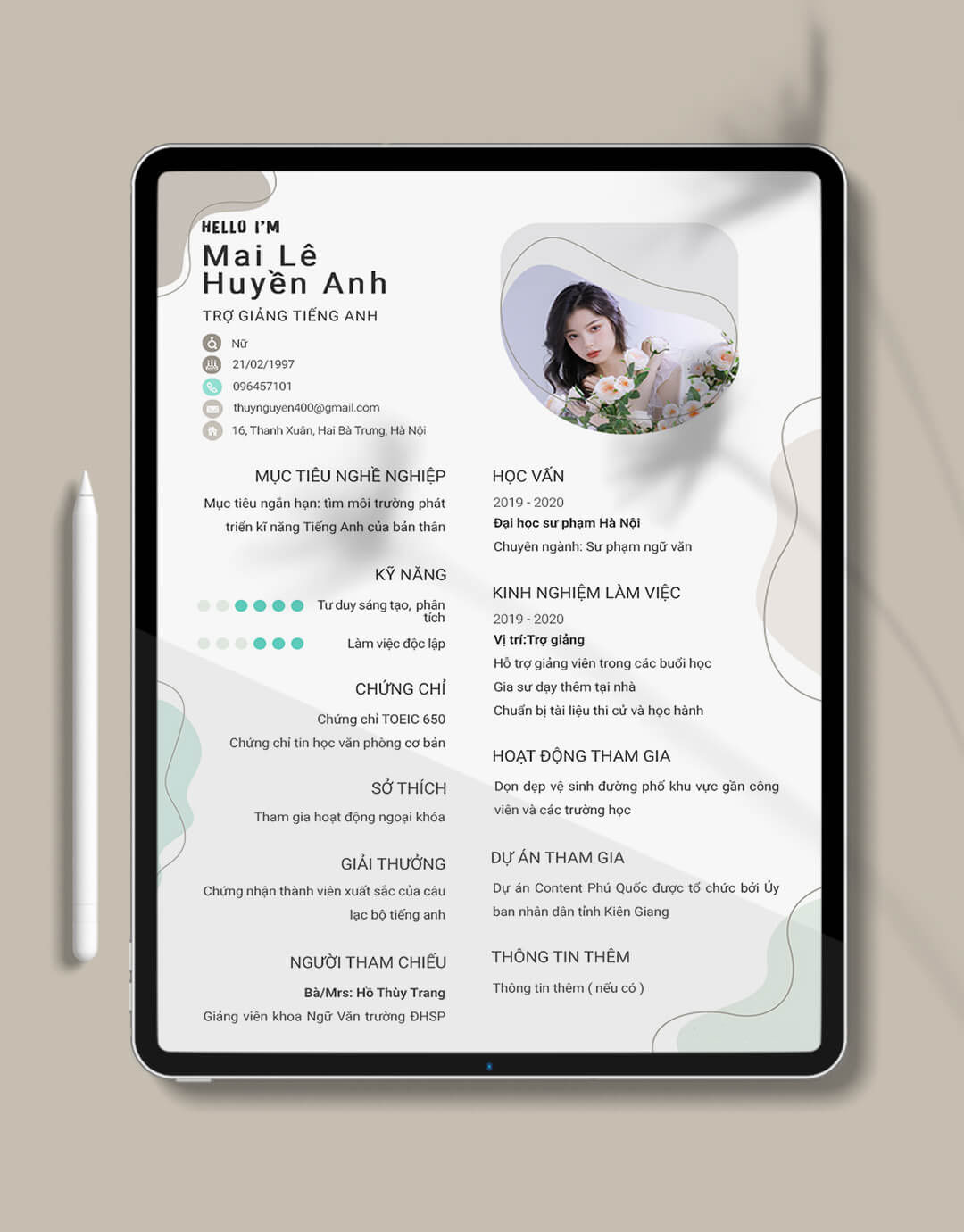 Mẫu CV Trợ giảng tiếng anh 05